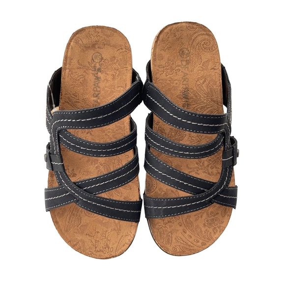 Bearpaw Black Leather Kai II Wide Sandals Size 5 - Picture 2 of 3